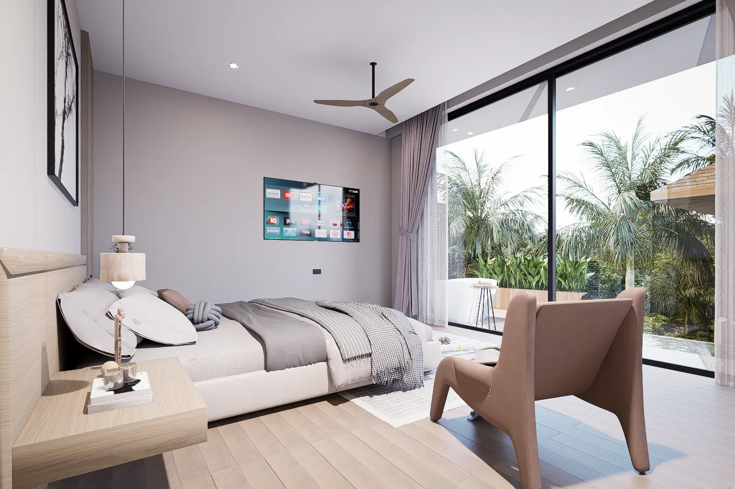 ห้องนอน 1 ชั้นล่างใน KĀHLĪ Hillside Villa