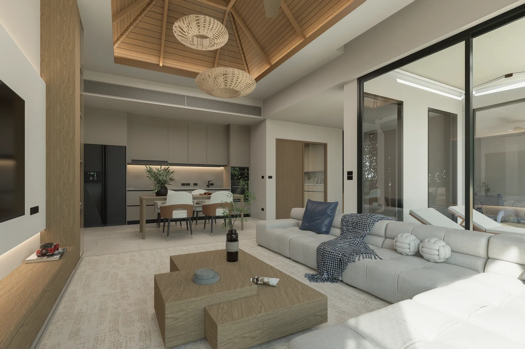 Гостиная в сторону кухни, KĀHLĪ Hillside Villas, Вилла 15