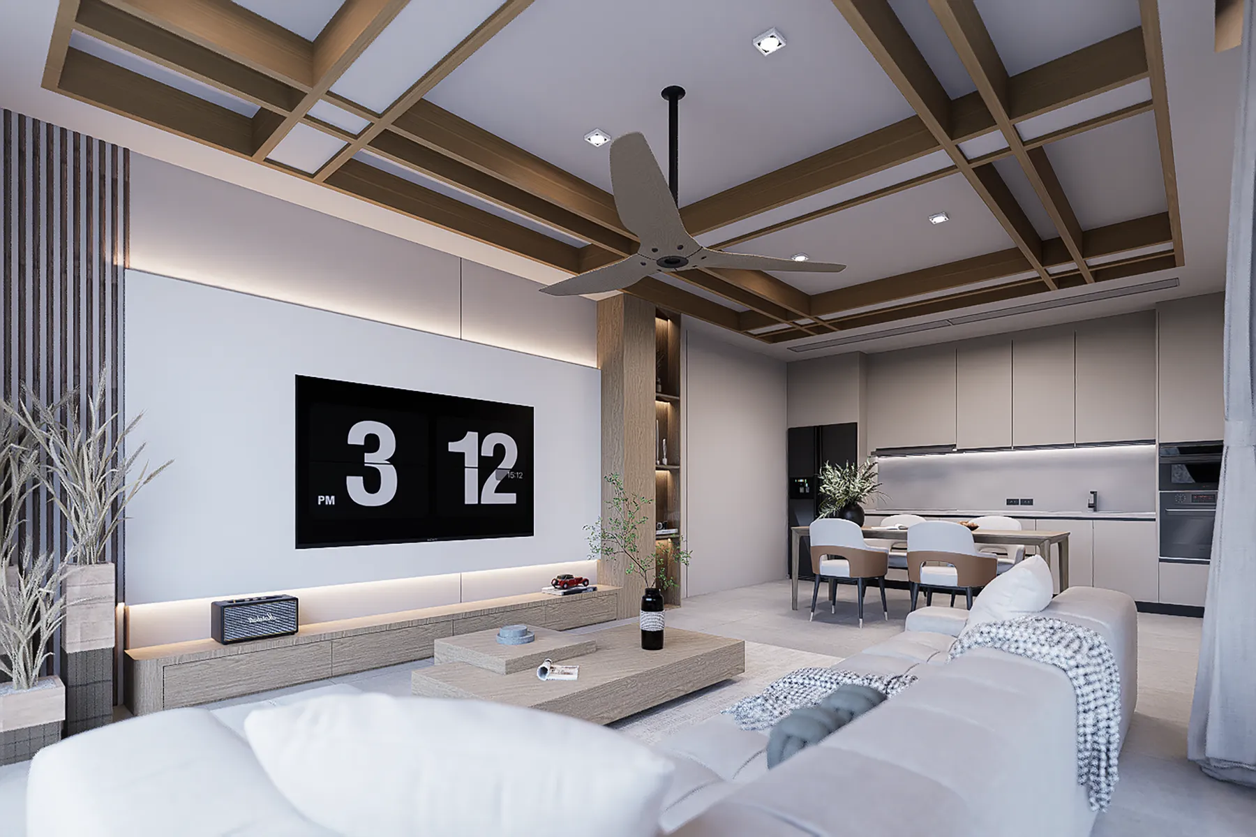 มุมรับประทานอาหาร โดยมีห้องนั่งเล่นอยู่ถัดไป วิลล่า 18 ที่ KĀHLĪ Hillside