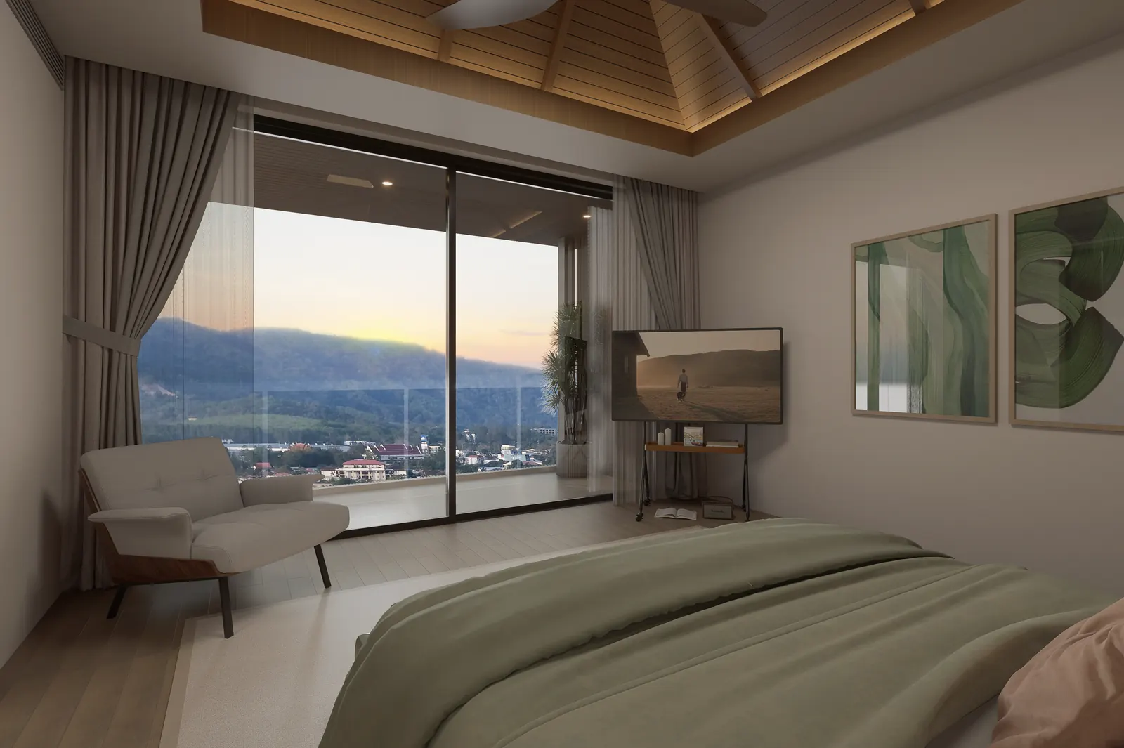 ห้องนอน พร้อมวิวจริง วิลล่า 16 ที่ KĀHLĪ Hillside