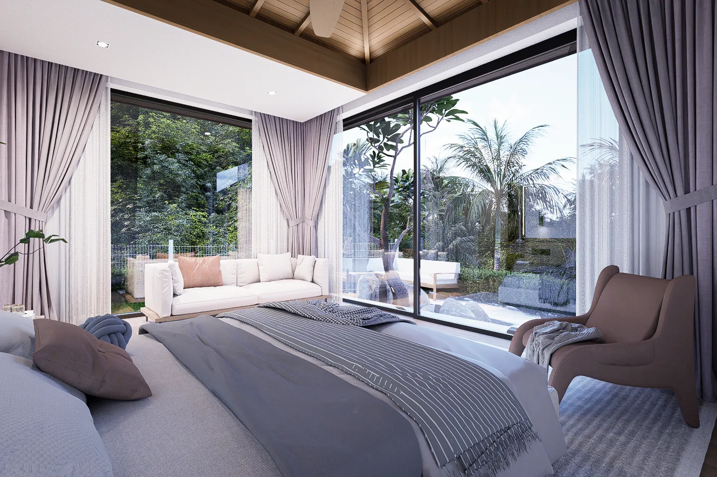 ห้องนอน 3 พาวิลเลียนส่วนตัว วิลล่า 8 ที่ KĀHLĪ Hillside