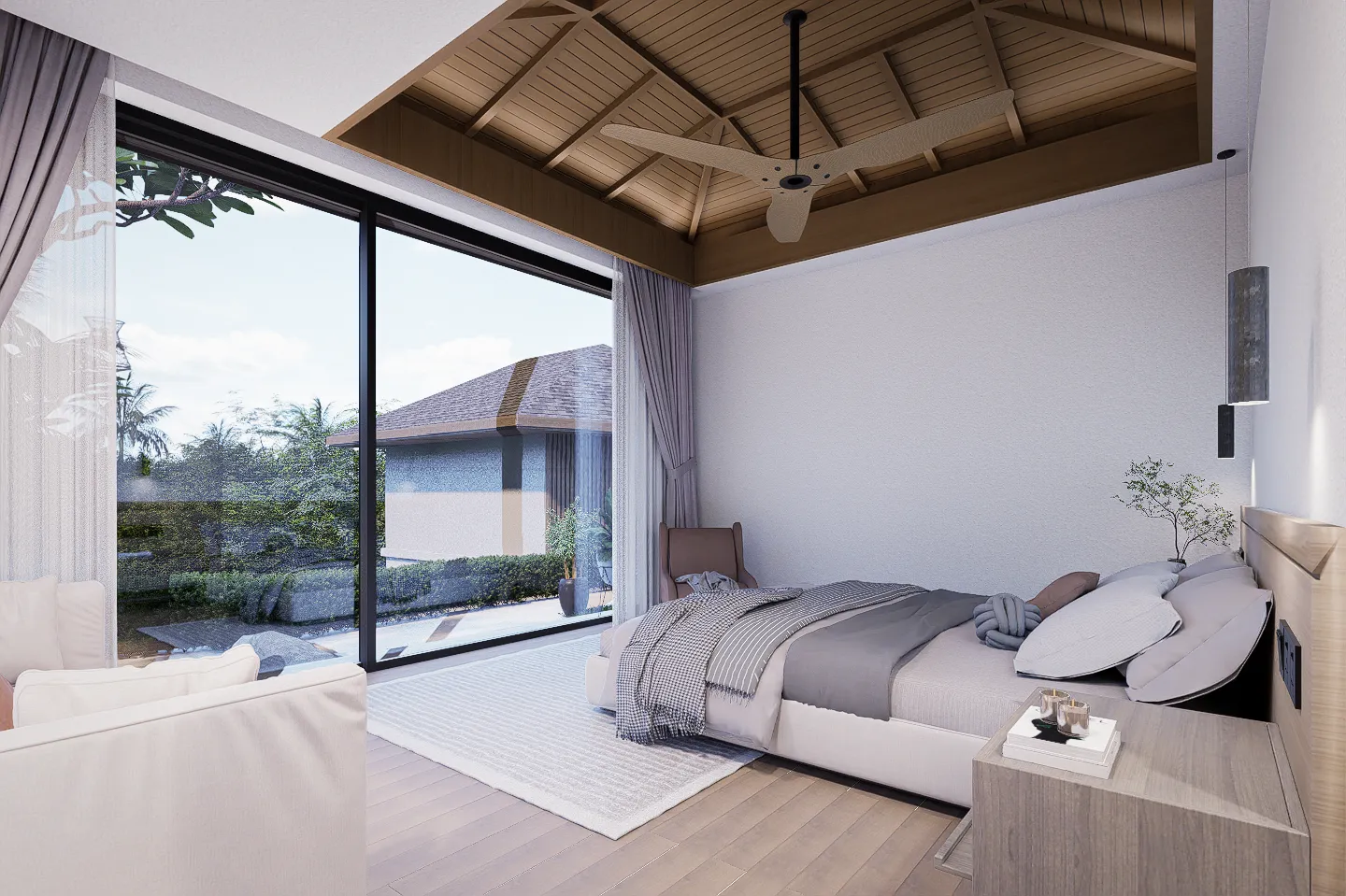 ห้องนอน 3 มองย้อนกลับไปยังตัววิลล่า วิลล่า 8 ที่ KĀHLĪ Hillside