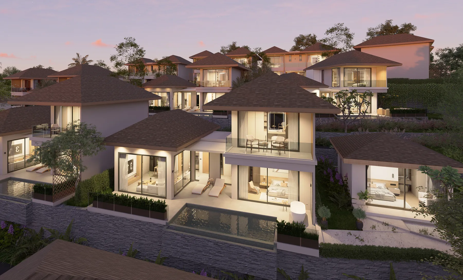 เนินเขายามพลบค่ำ วิลล่า 8 ที่ KĀHLĪ Hillside