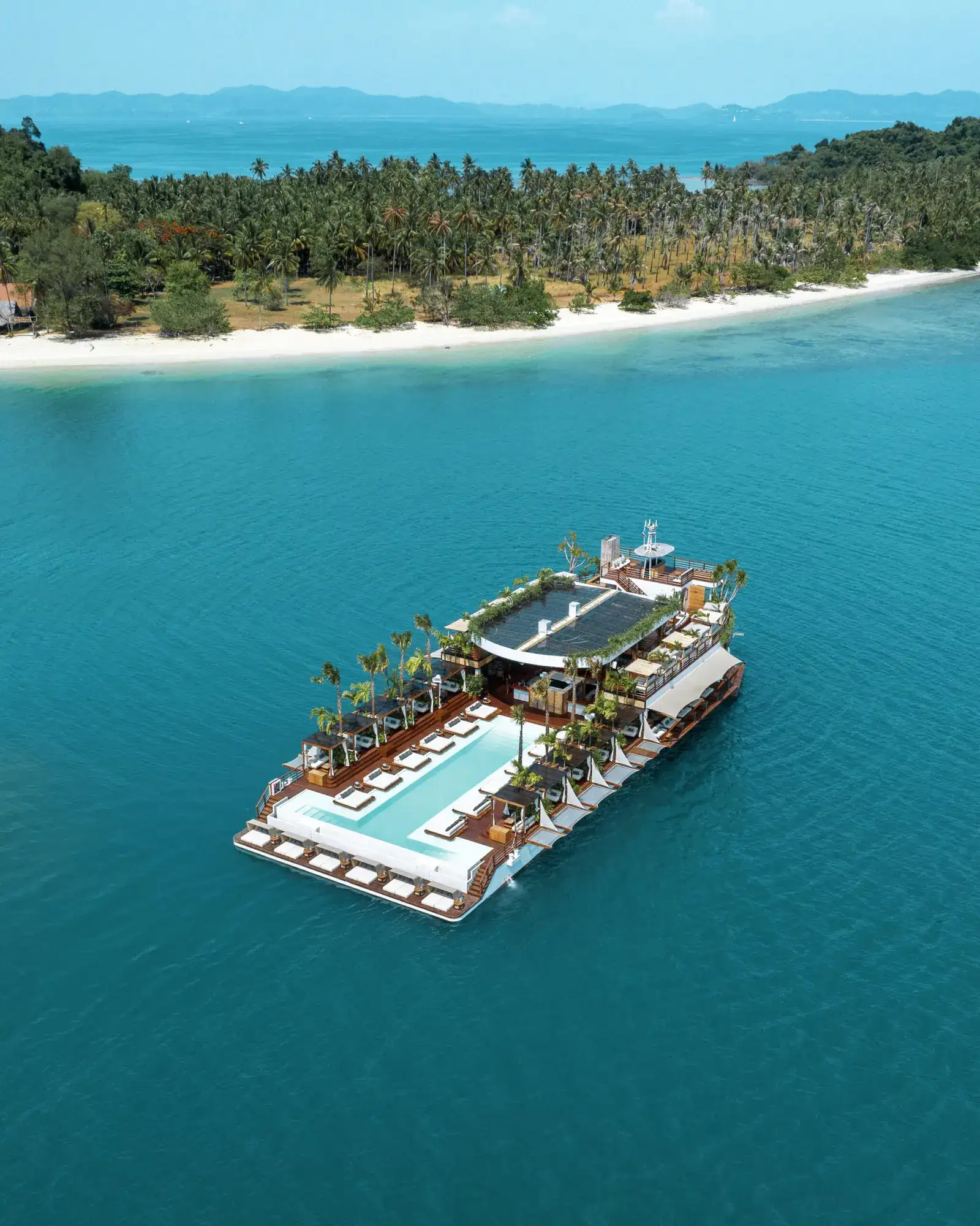 Yona, the world’s first floating beach club, on the Andaman off Phuket
